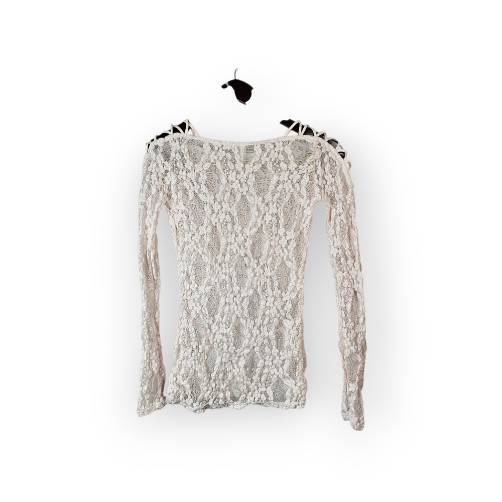 Free People White Lace Long Sleeve Top Womens XS Sheer Floral Off Shoulder - Picture 5 of 5